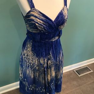 Blue and white silk watercolor dress